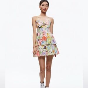 Alice and Olivia FINA TIE FRONT SMOCKED WAIST RUFFLE MINI DRESS Size 4